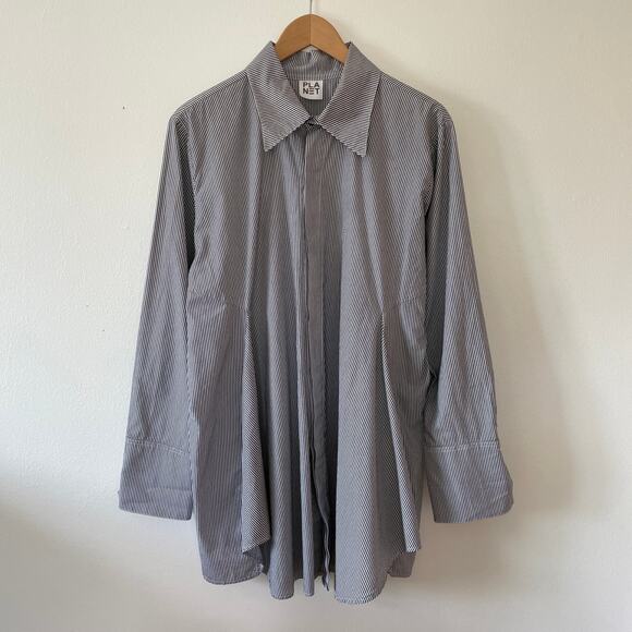 Planet Lauren G Shirt Sz 2 10-14 Artist Smock Tunic Lagenlook Flowy Striped Flaw - Picture 1 of 13